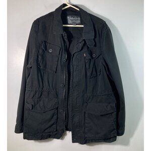 Mens Levis Black Denim Utility Chore Jacket Black L Cotton Polyester Zip Button